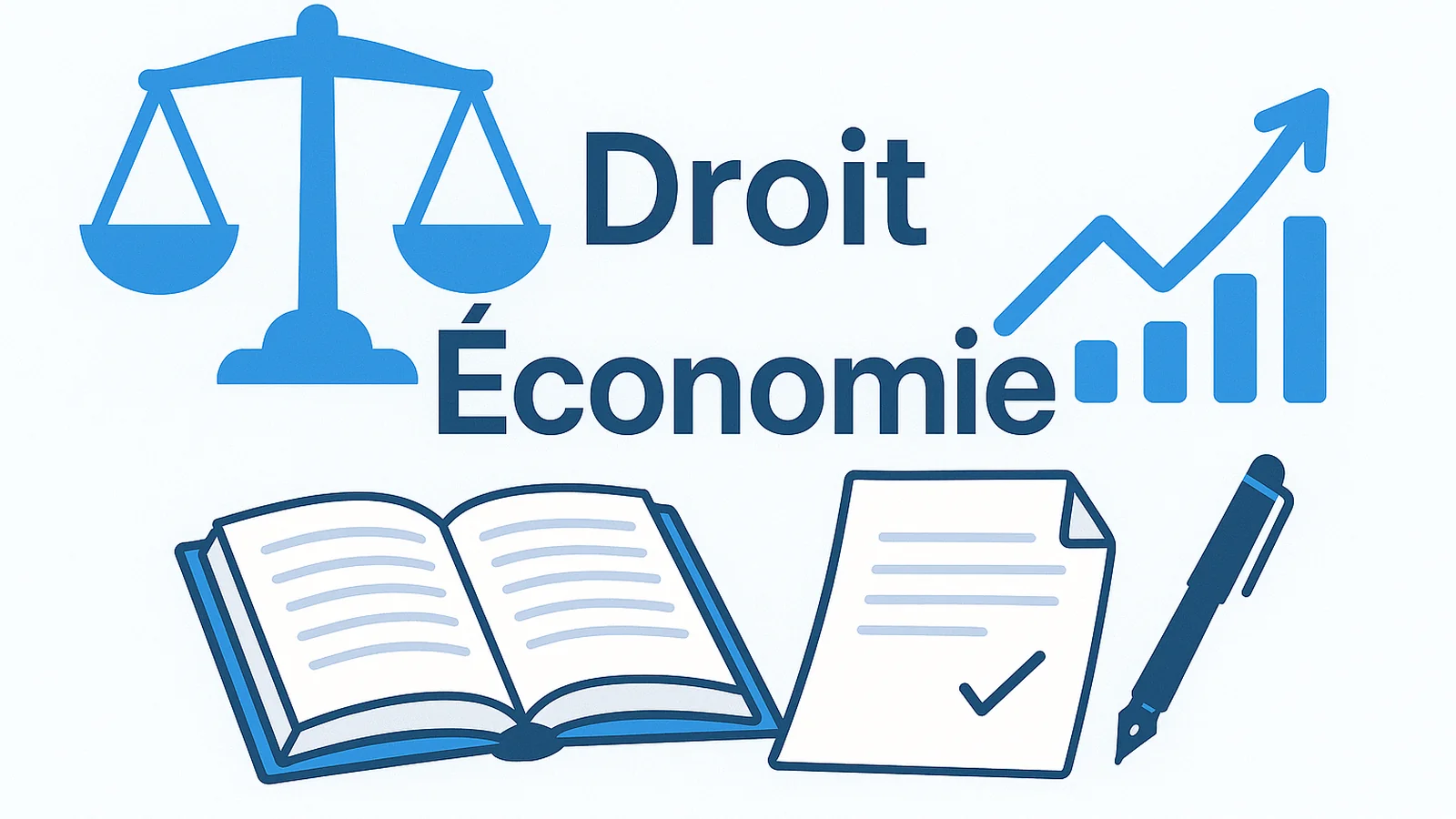Visuel Droit & Économie STMG : balance de justice et courbe économique